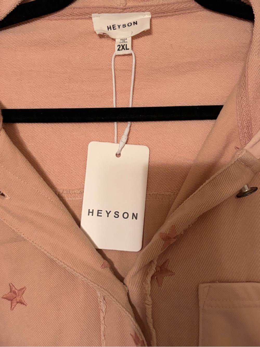 Heyson Blush Pink Star-Embroidered Hooded Jean Jacket - Picture 2 of 3